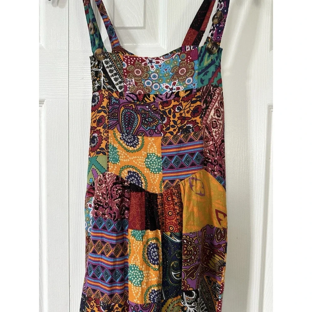 Boho Patchwork Jumpsuit Blue Red Paisley small Festival Overalls L